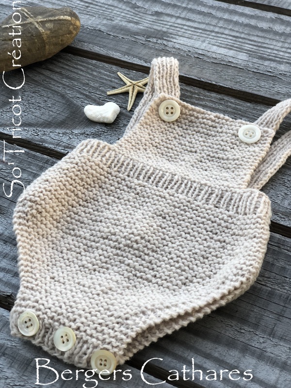 Amaury : Salopette bébé - kit à tricoter/tricoté à la main - pure laine  Estive - So'Tricot Création - Les Bergers Cathares
